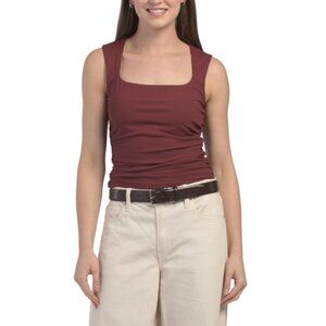 SUNDAY EDITION Burgundy Square Neck Basic Top